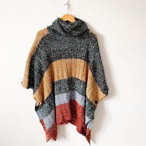 H&M Striped Colorblock Knit Oversized Turtleneck Poncho Sz XS/S